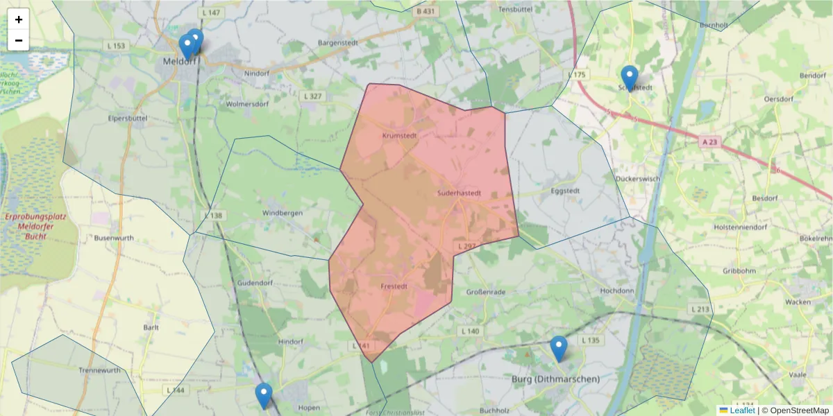 Karte des Postleitzahlen Bereichs  und der umliegenden Postleitzahlen in Deutschland