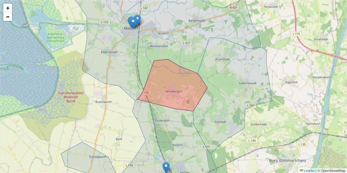 Karte des Postleitzahlen Bereichs  und der umliegenden Postleitzahlen in Deutschland