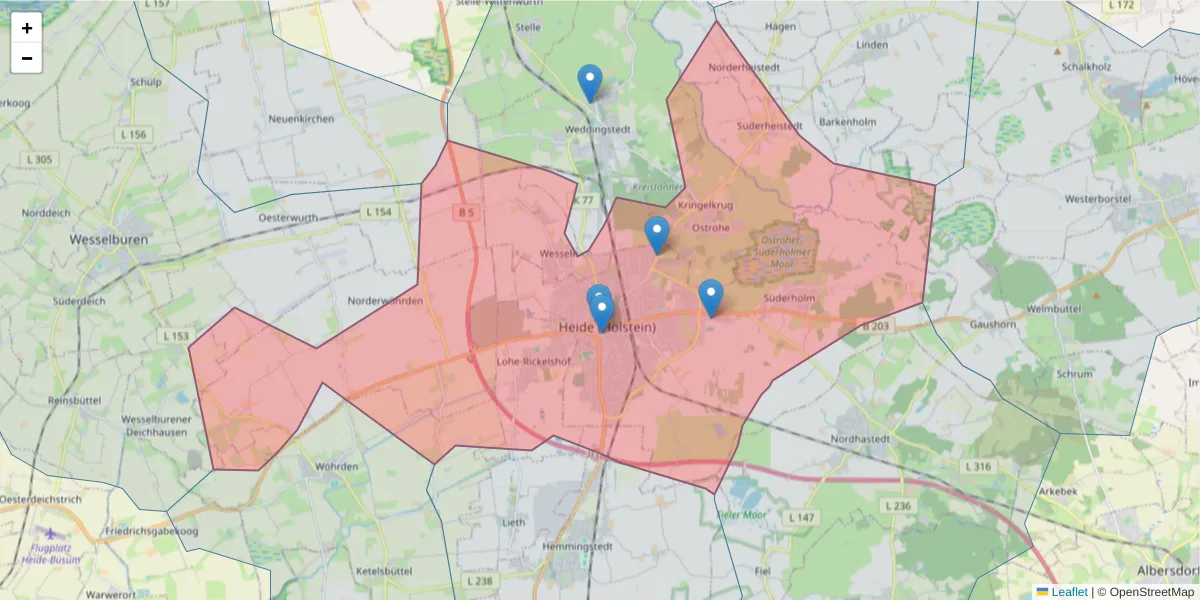 Karte des Postleitzahlen Bereichs  und der umliegenden Postleitzahlen in Deutschland