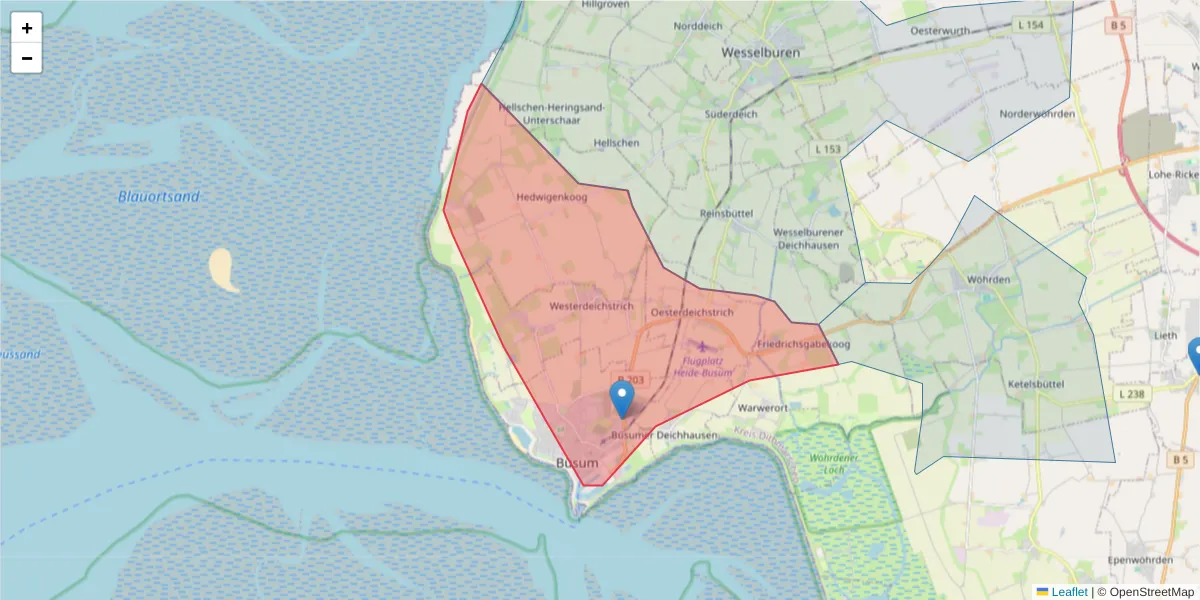 Karte des Postleitzahlen Bereichs  und der umliegenden Postleitzahlen in Deutschland