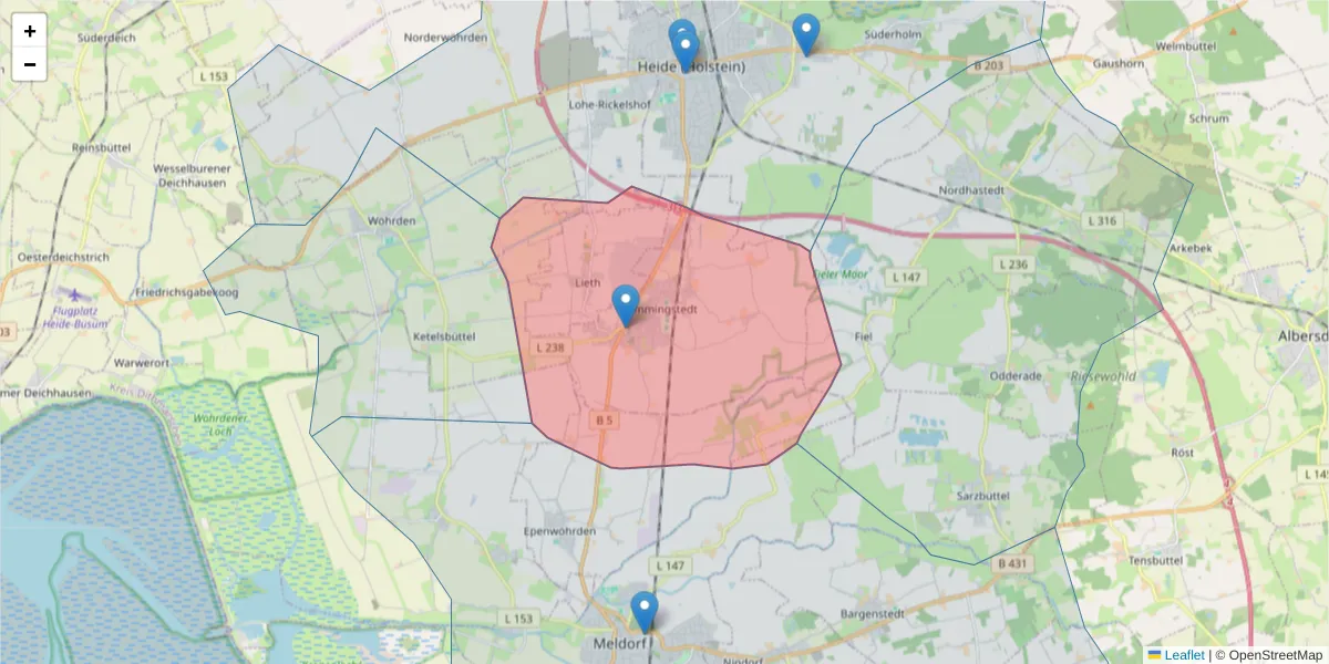 Karte des Postleitzahlen Bereichs  und der umliegenden Postleitzahlen in Deutschland