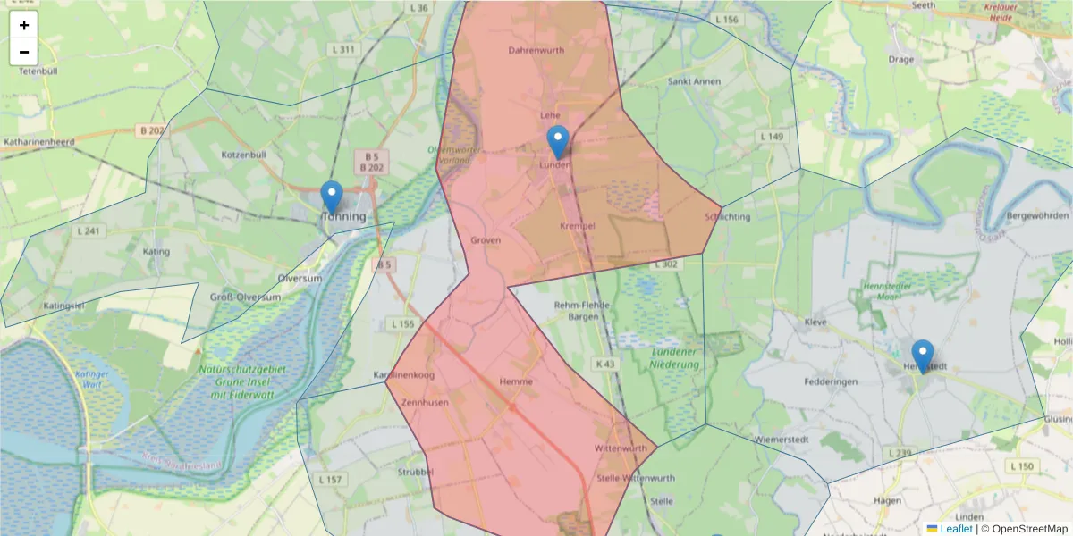 Karte des Postleitzahlen Bereichs  und der umliegenden Postleitzahlen in Deutschland