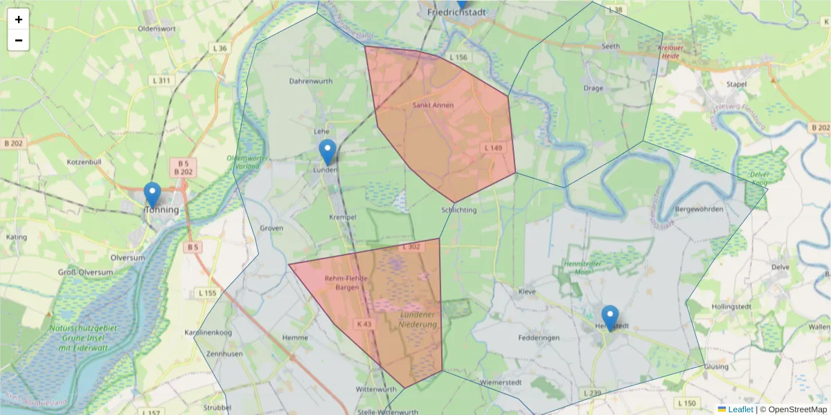 Karte des Postleitzahlen Bereichs  und der umliegenden Postleitzahlen in Deutschland