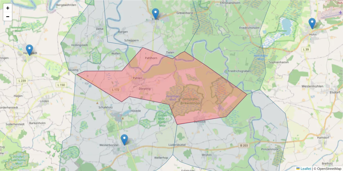 Karte des Postleitzahlen Bereichs  und der umliegenden Postleitzahlen in Deutschland