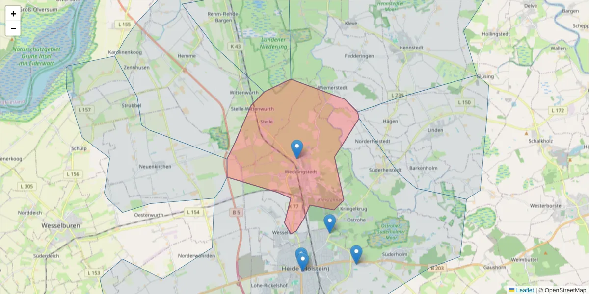 Karte des Postleitzahlen Bereichs  und der umliegenden Postleitzahlen in Deutschland