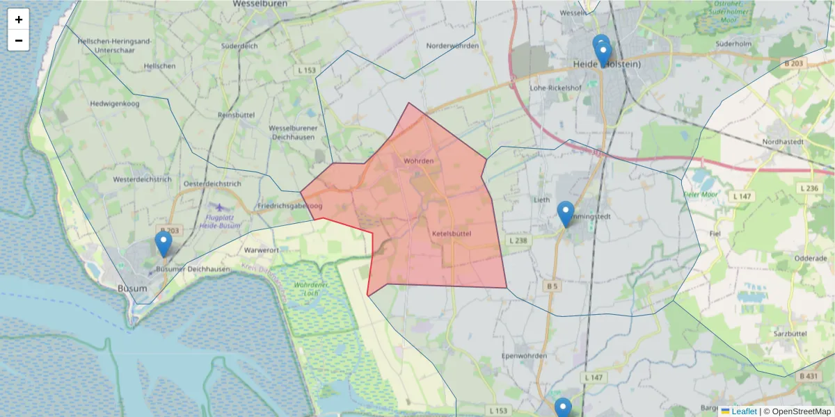 Karte des Postleitzahlen Bereichs  und der umliegenden Postleitzahlen in Deutschland