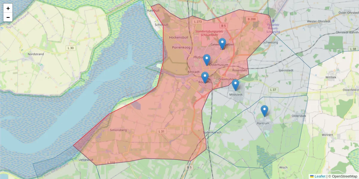 Karte des Postleitzahlen Bereichs  und der umliegenden Postleitzahlen in Deutschland