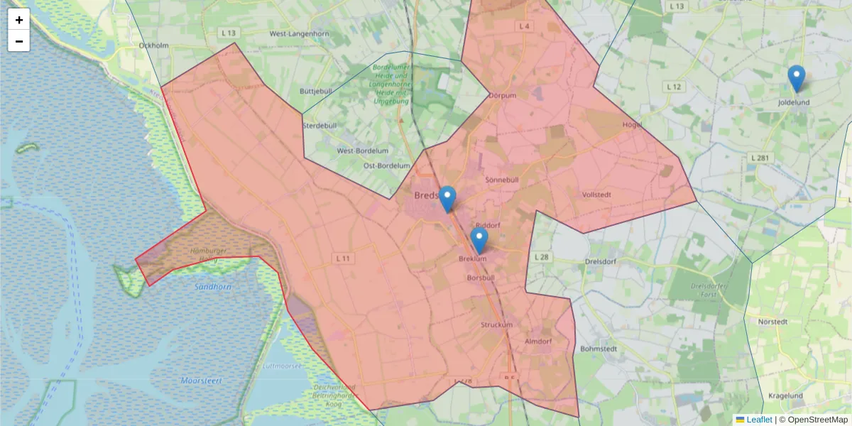 Karte des Postleitzahlen Bereichs  und der umliegenden Postleitzahlen in Deutschland
