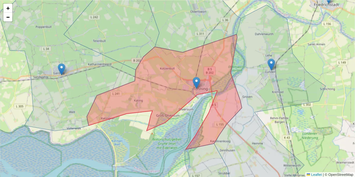 Karte des Postleitzahlen Bereichs  und der umliegenden Postleitzahlen in Deutschland