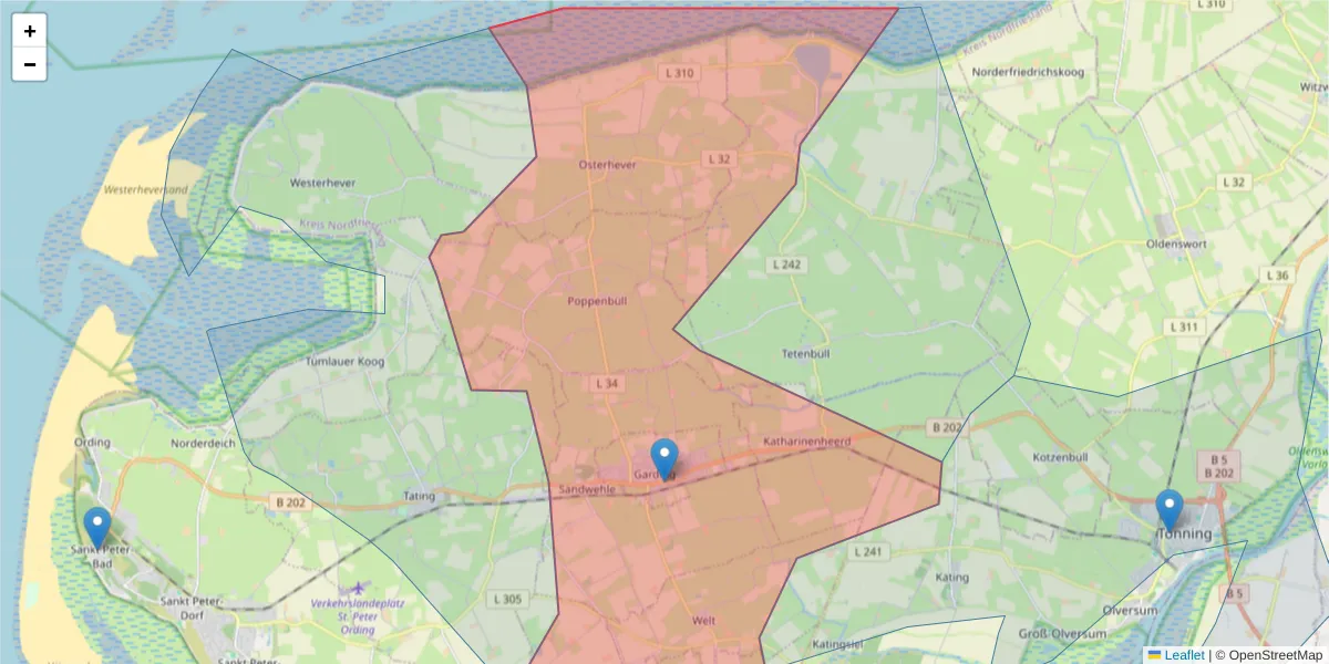 Karte des Postleitzahlen Bereichs  und der umliegenden Postleitzahlen in Deutschland