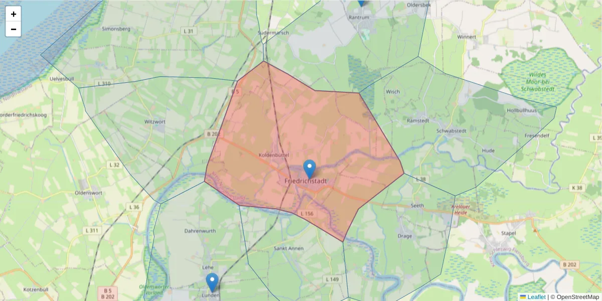 Karte des Postleitzahlen Bereichs  und der umliegenden Postleitzahlen in Deutschland