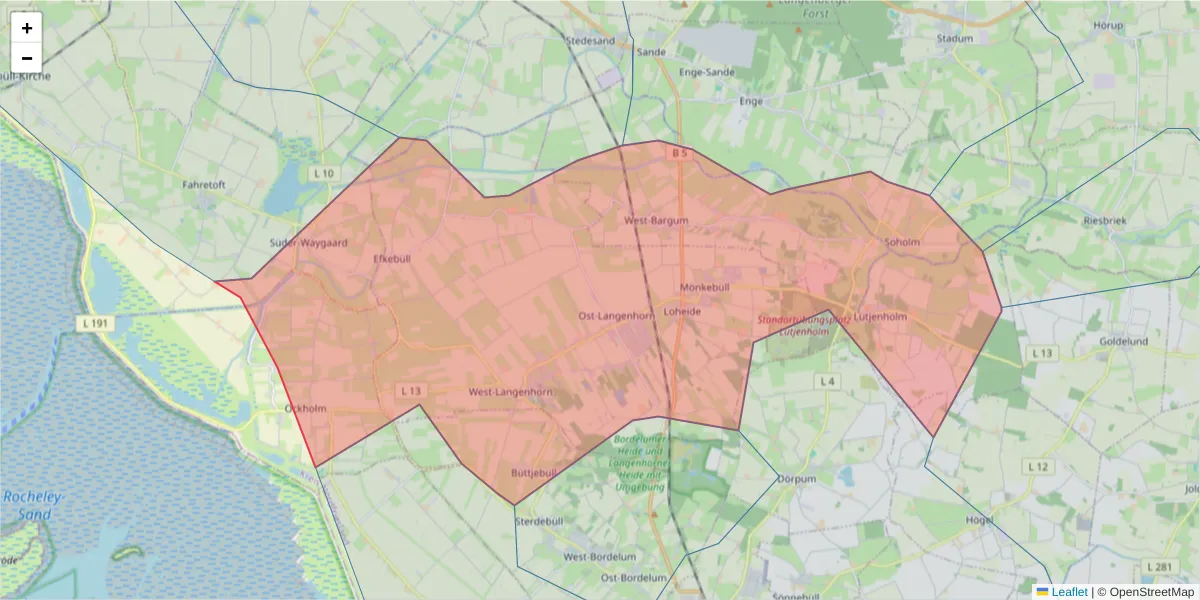 Karte des Postleitzahlen Bereichs  und der umliegenden Postleitzahlen in Deutschland