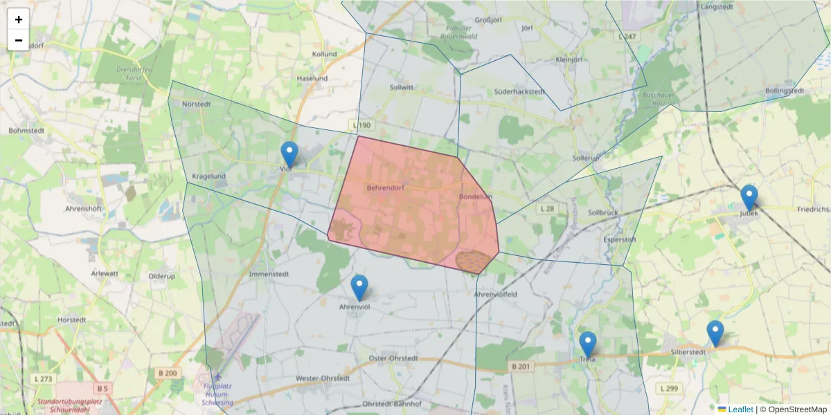 Karte des Postleitzahlen Bereichs  und der umliegenden Postleitzahlen in Deutschland