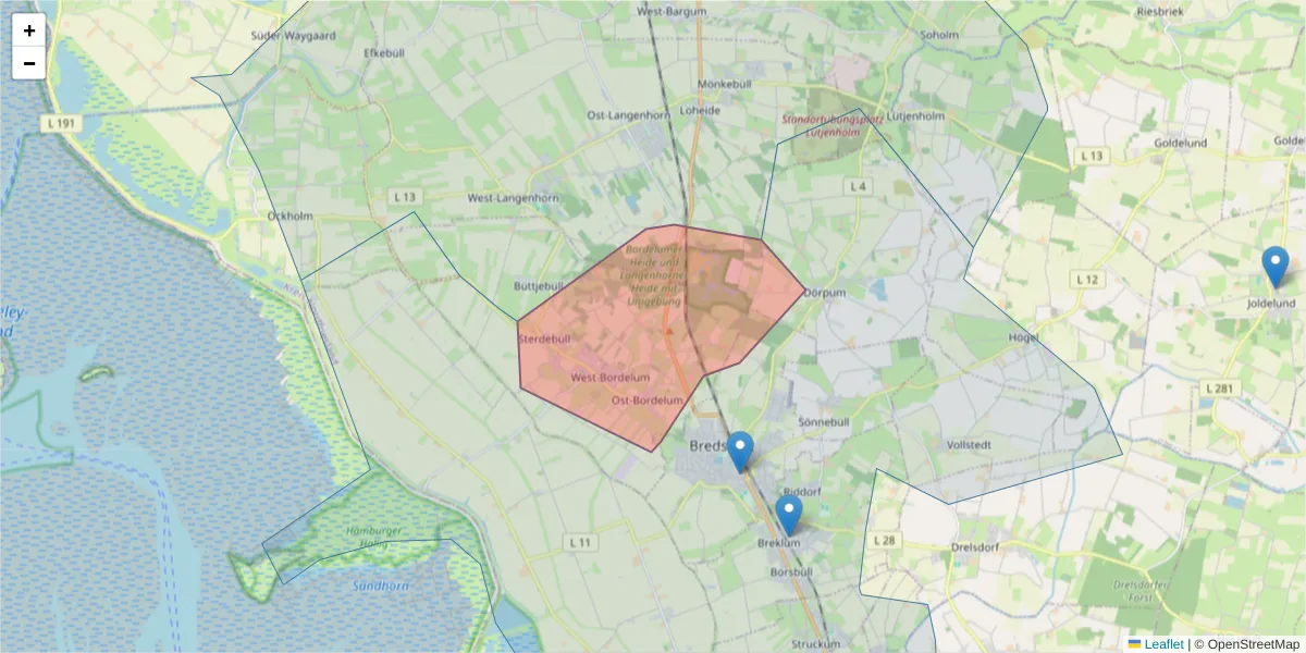 Karte des Postleitzahlen Bereichs  und der umliegenden Postleitzahlen in Deutschland