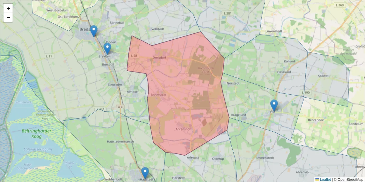Karte des Postleitzahlen Bereichs  und der umliegenden Postleitzahlen in Deutschland