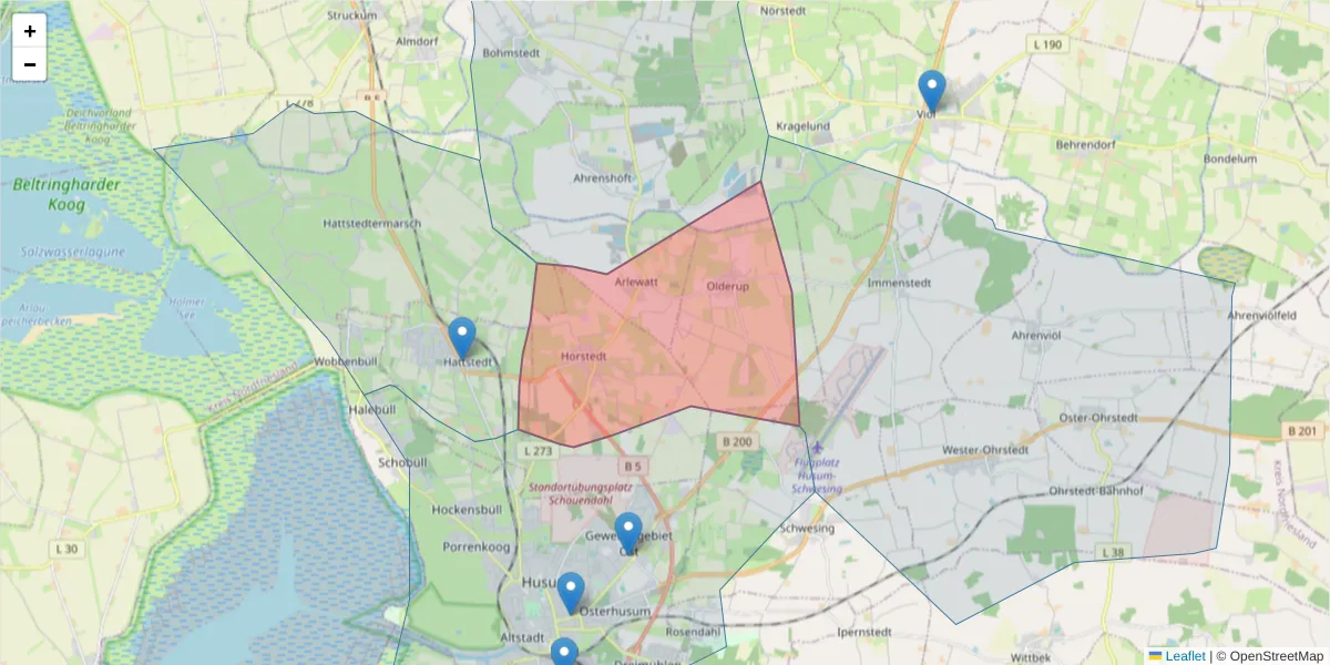 Karte des Postleitzahlen Bereichs  und der umliegenden Postleitzahlen in Deutschland
