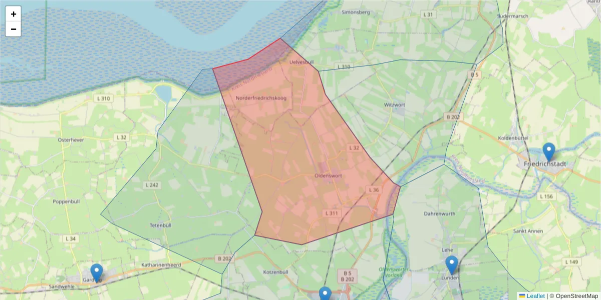 Karte des Postleitzahlen Bereichs  und der umliegenden Postleitzahlen in Deutschland