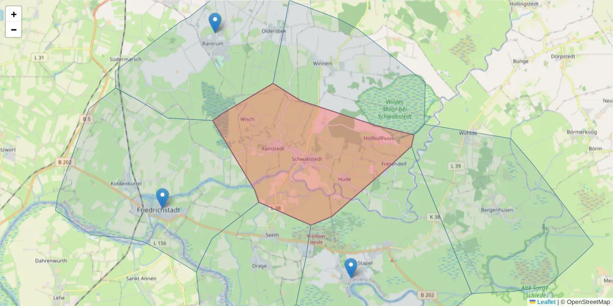 Karte des Postleitzahlen Bereichs  und der umliegenden Postleitzahlen in Deutschland