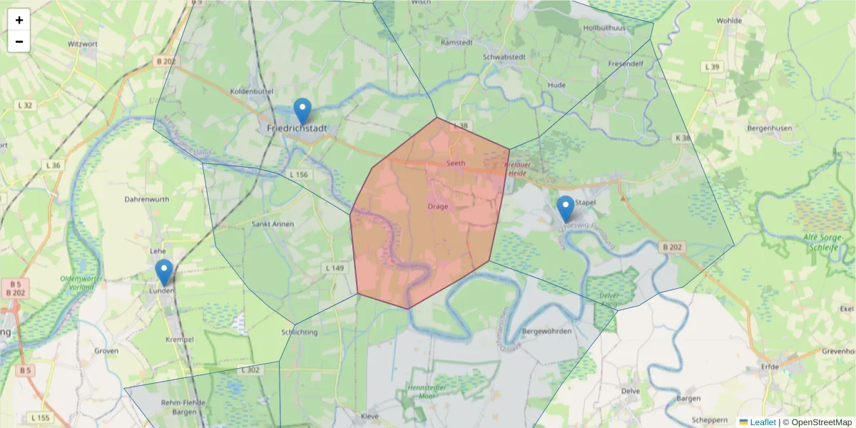 Karte des Postleitzahlen Bereichs  und der umliegenden Postleitzahlen in Deutschland