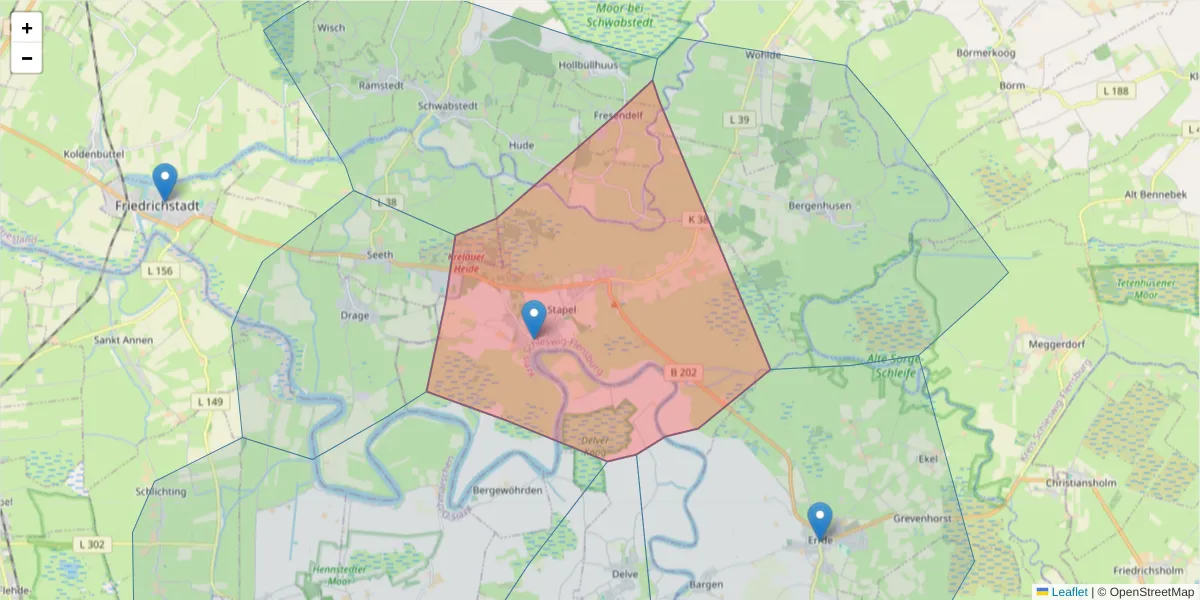 Karte des Postleitzahlen Bereichs  und der umliegenden Postleitzahlen in Deutschland