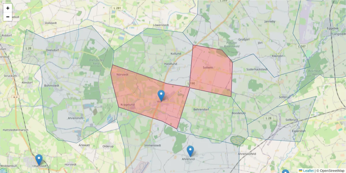 Karte des Postleitzahlen Bereichs  und der umliegenden Postleitzahlen in Deutschland