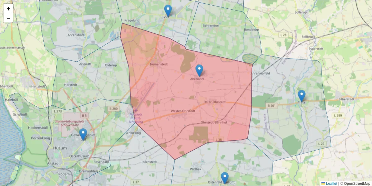 Karte des Postleitzahlen Bereichs  und der umliegenden Postleitzahlen in Deutschland