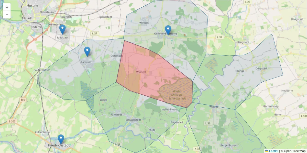 Karte des Postleitzahlen Bereichs  und der umliegenden Postleitzahlen in Deutschland