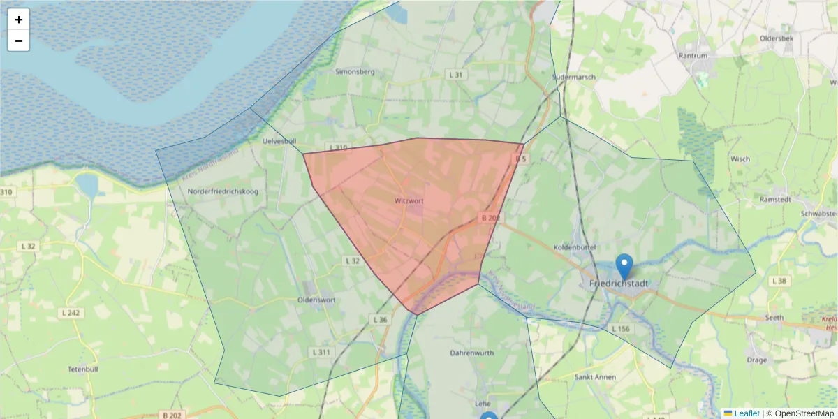 Karte des Postleitzahlen Bereichs  und der umliegenden Postleitzahlen in Deutschland