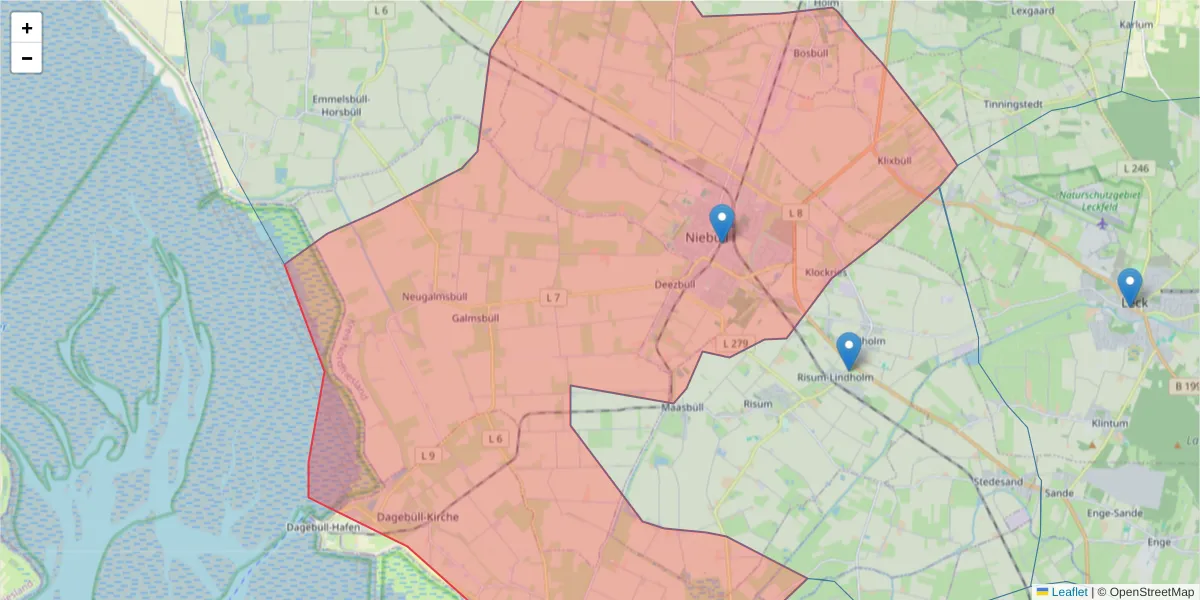 Karte des Postleitzahlen Bereichs  und der umliegenden Postleitzahlen in Deutschland