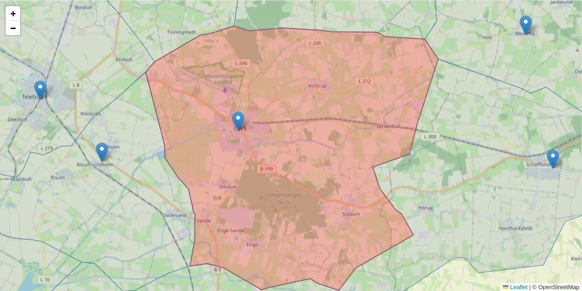 Karte des Postleitzahlen Bereichs  und der umliegenden Postleitzahlen in Deutschland