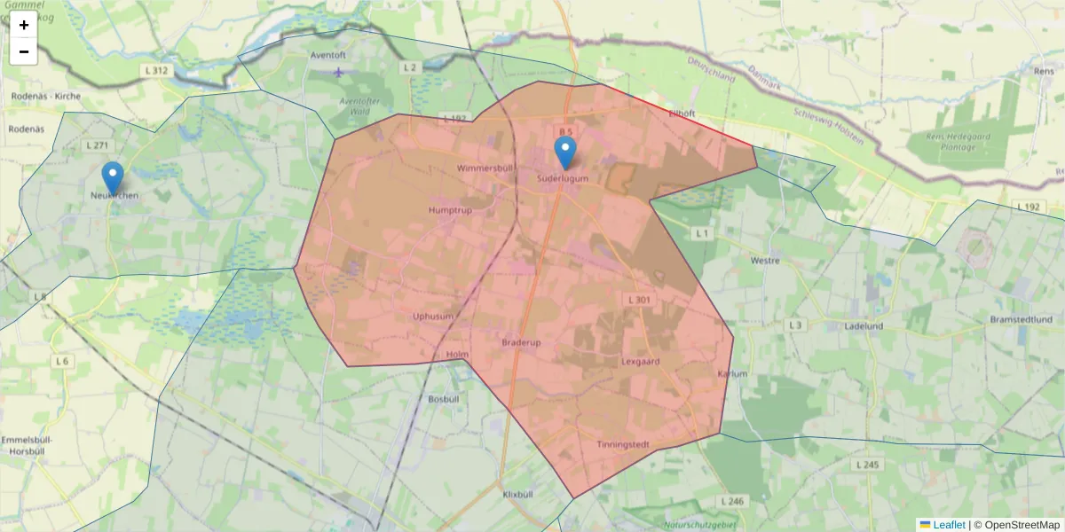Karte des Postleitzahlen Bereichs  und der umliegenden Postleitzahlen in Deutschland