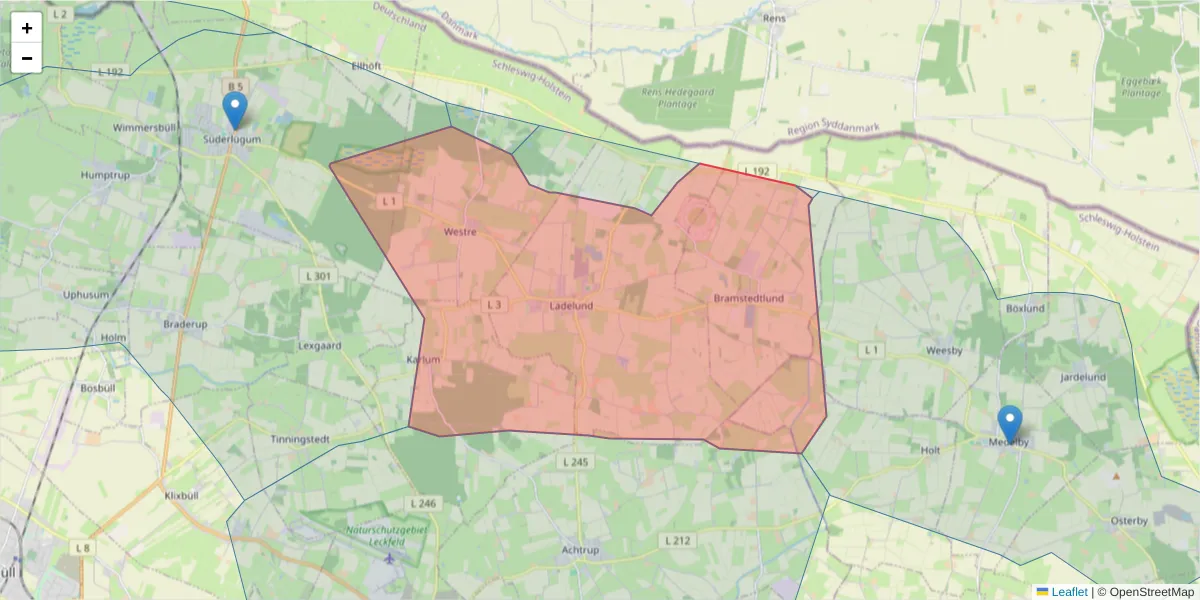 Karte des Postleitzahlen Bereichs  und der umliegenden Postleitzahlen in Deutschland