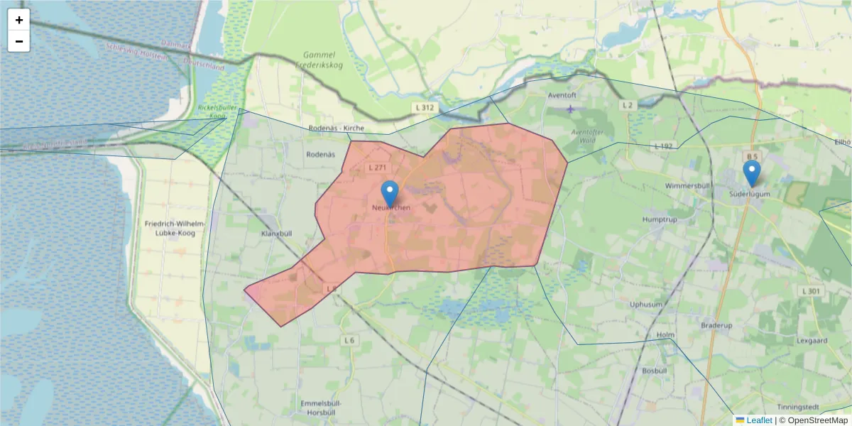 Karte des Postleitzahlen Bereichs  und der umliegenden Postleitzahlen in Deutschland