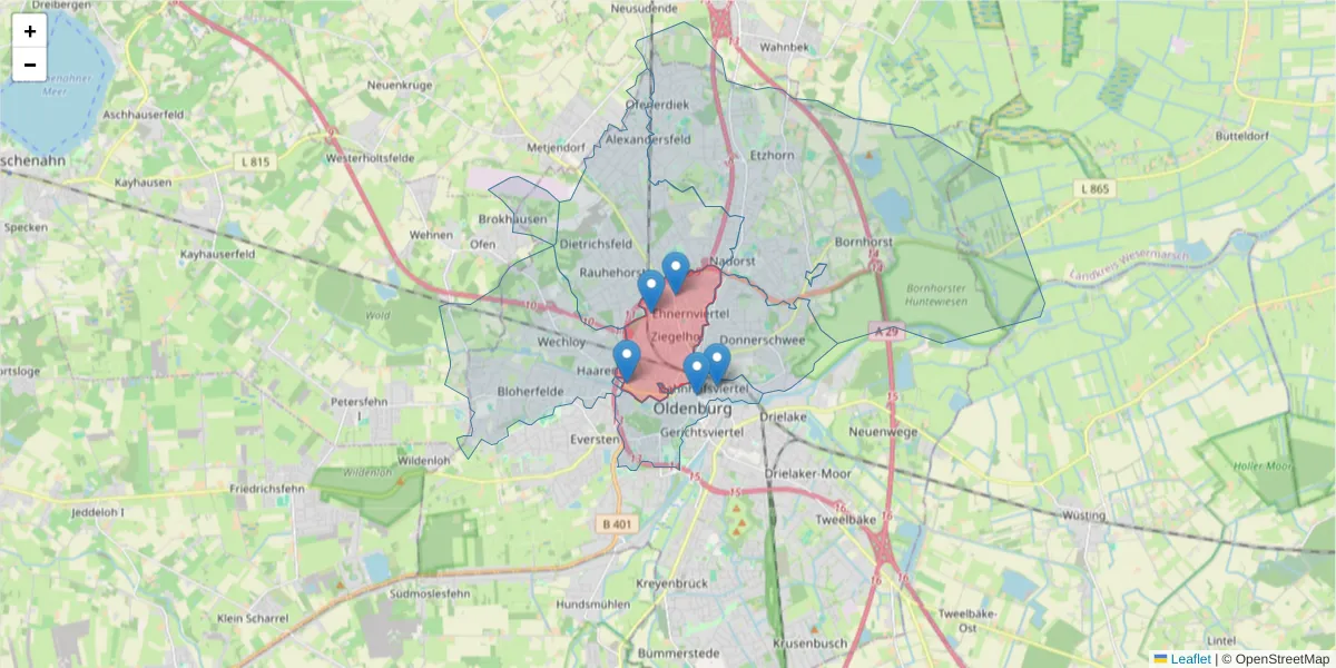 Karte des Postleitzahlen Bereichs  und der umliegenden Postleitzahlen in Deutschland