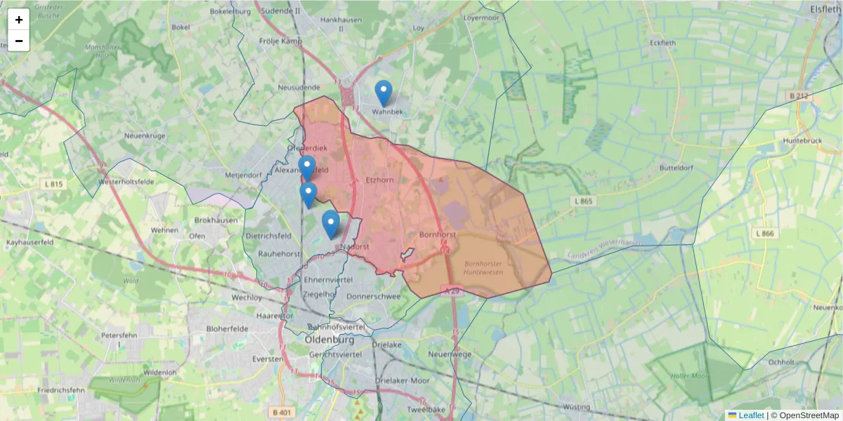 Karte des Postleitzahlen Bereichs  und der umliegenden Postleitzahlen in Deutschland