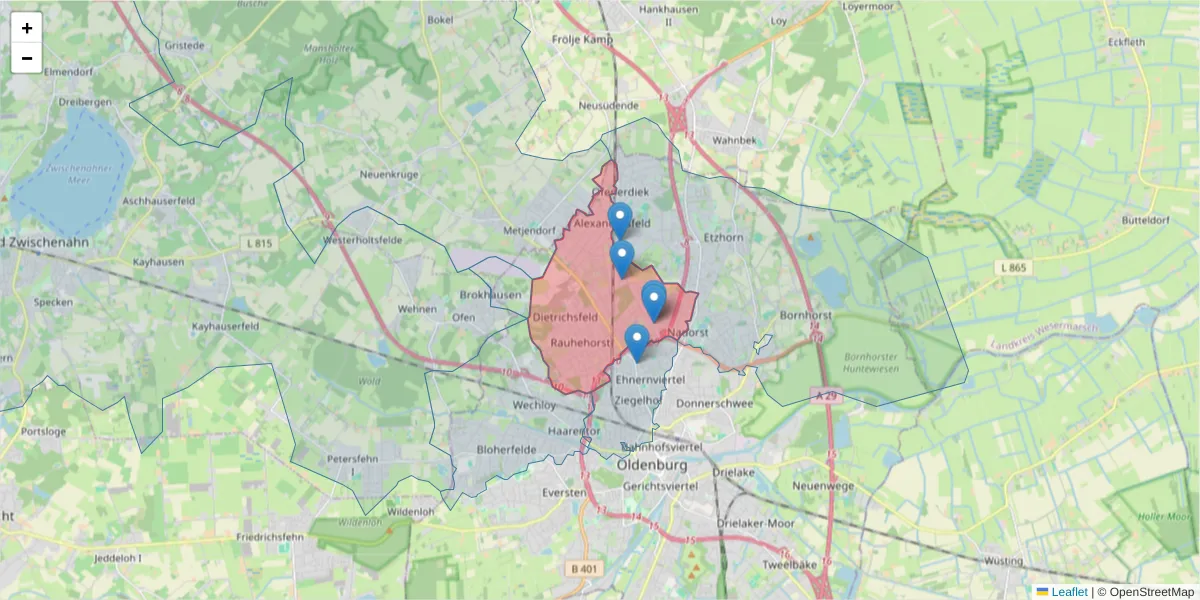 Karte des Postleitzahlen Bereichs  und der umliegenden Postleitzahlen in Deutschland