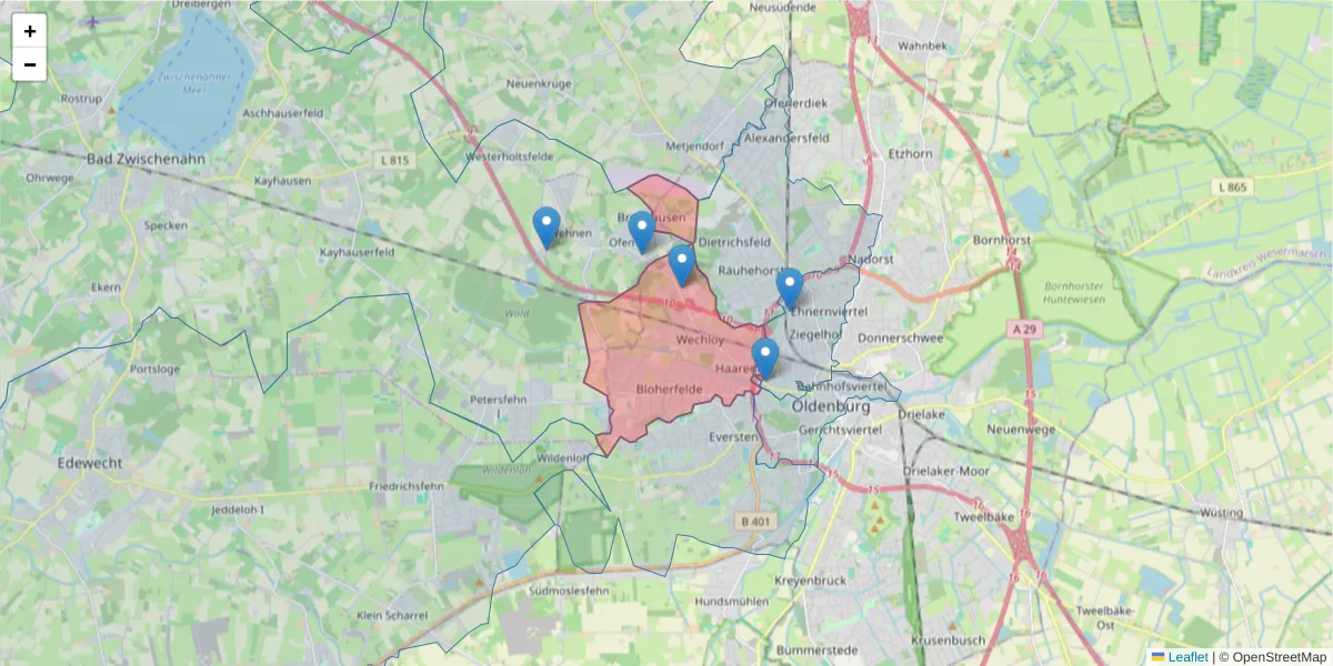 Karte des Postleitzahlen Bereichs  und der umliegenden Postleitzahlen in Deutschland