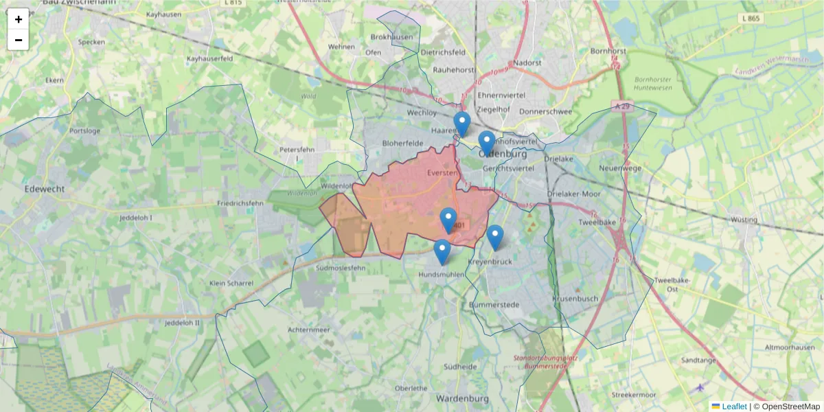 Karte des Postleitzahlen Bereichs  und der umliegenden Postleitzahlen in Deutschland