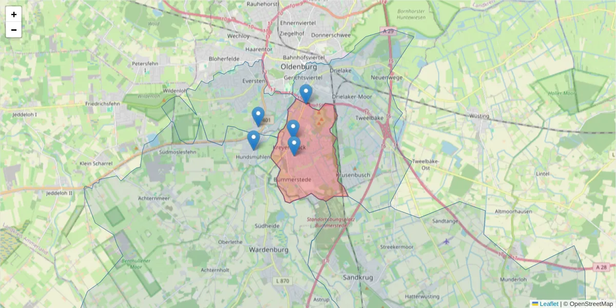 Karte des Postleitzahlen Bereichs  und der umliegenden Postleitzahlen in Deutschland