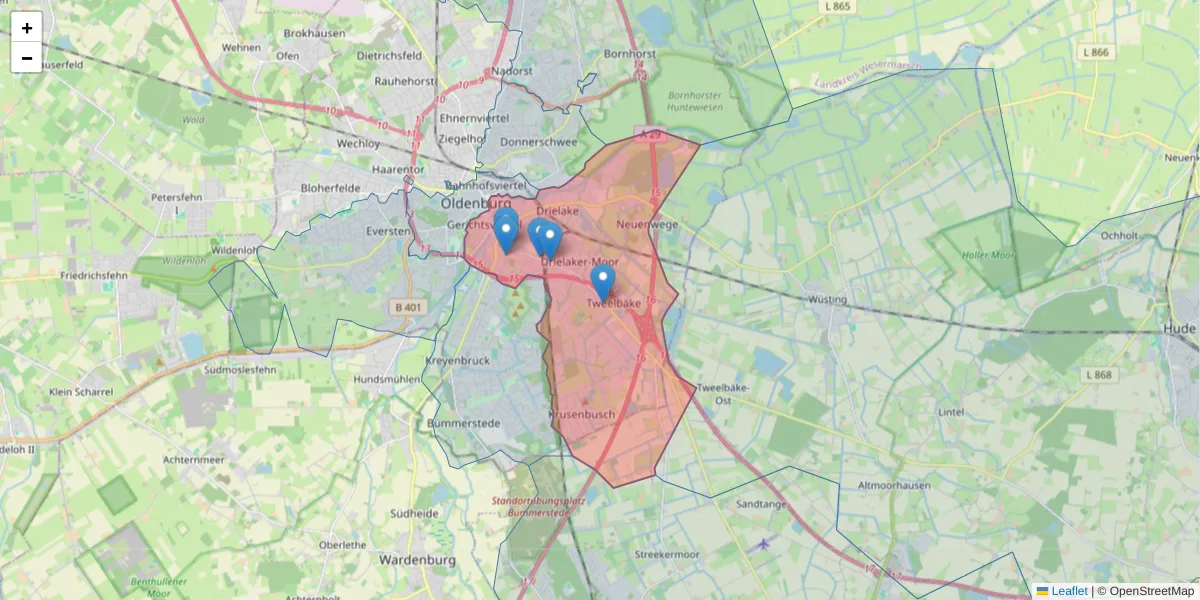 Karte des Postleitzahlen Bereichs  und der umliegenden Postleitzahlen in Deutschland