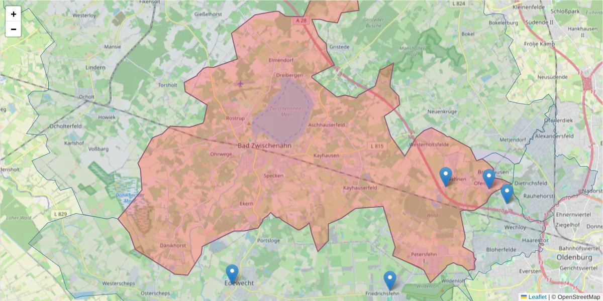 Karte des Postleitzahlen Bereichs  und der umliegenden Postleitzahlen in Deutschland