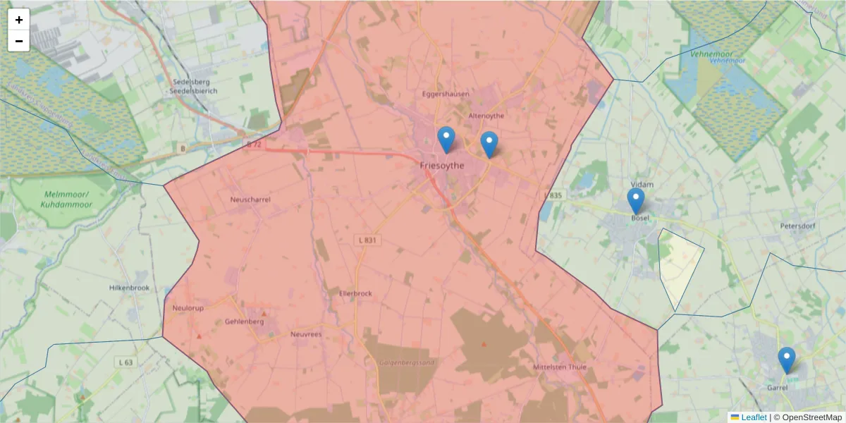 Karte des Postleitzahlen Bereichs  und der umliegenden Postleitzahlen in Deutschland