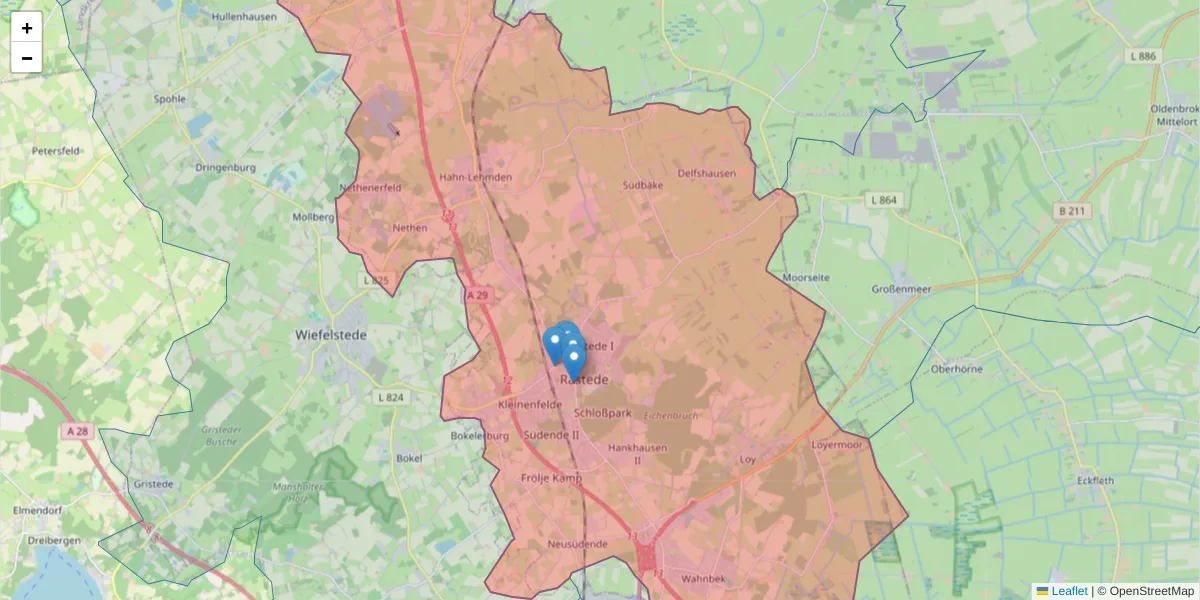 Karte des Postleitzahlen Bereichs  und der umliegenden Postleitzahlen in Deutschland