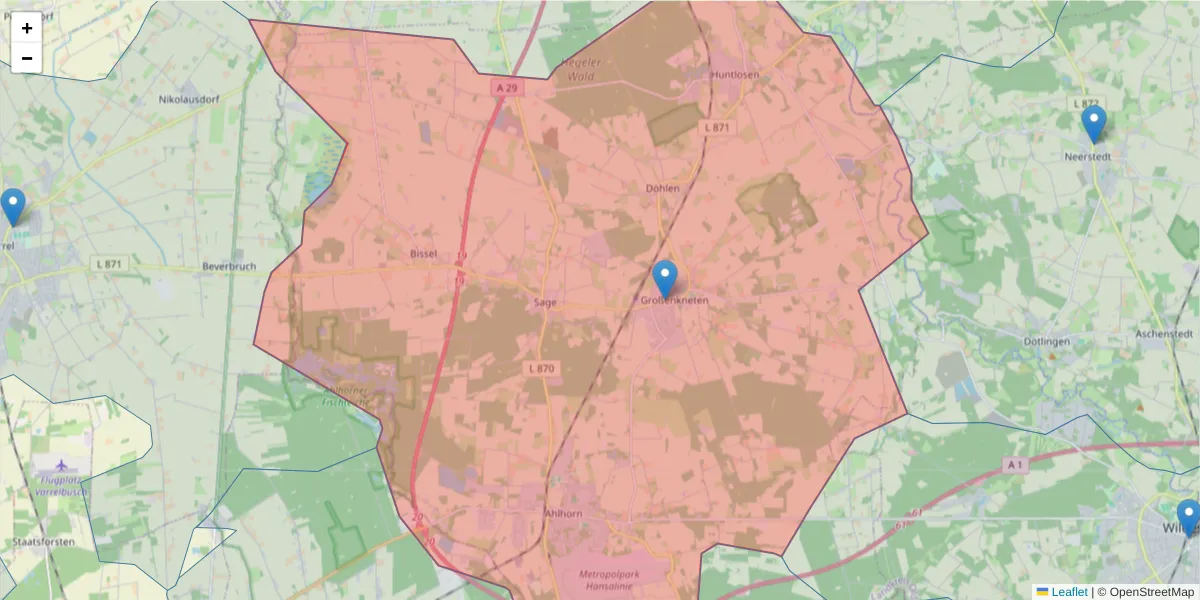 Karte des Postleitzahlen Bereichs  und der umliegenden Postleitzahlen in Deutschland