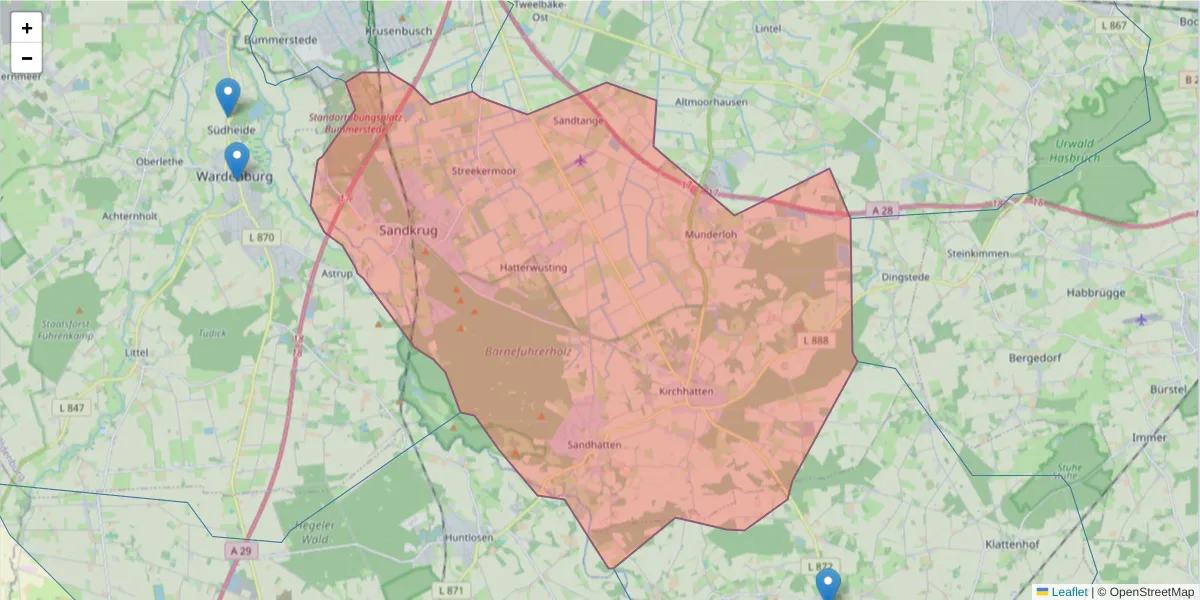 Karte des Postleitzahlen Bereichs  und der umliegenden Postleitzahlen in Deutschland