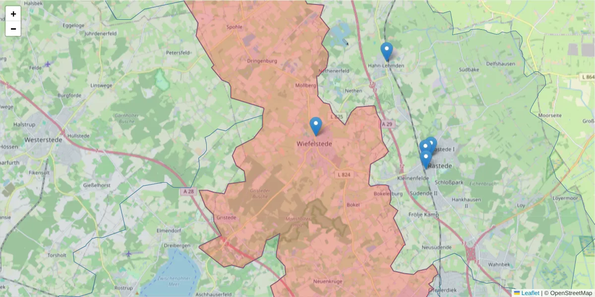 Karte des Postleitzahlen Bereichs  und der umliegenden Postleitzahlen in Deutschland