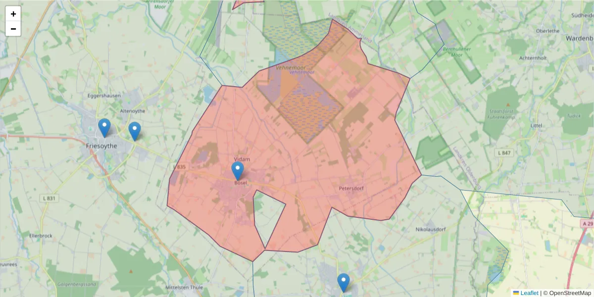 Karte des Postleitzahlen Bereichs  und der umliegenden Postleitzahlen in Deutschland