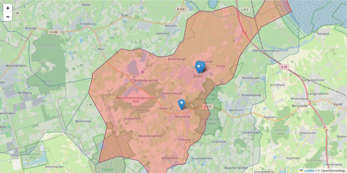 Karte des Postleitzahlen Bereichs  und der umliegenden Postleitzahlen in Deutschland