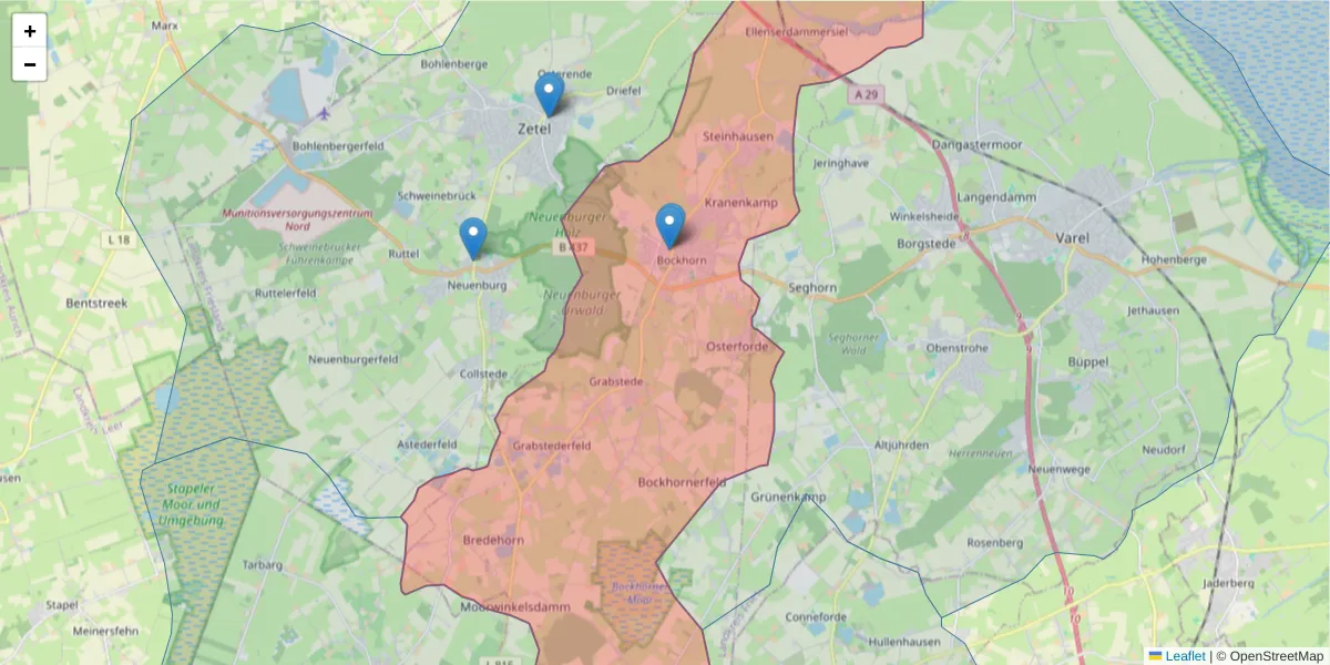 Karte des Postleitzahlen Bereichs  und der umliegenden Postleitzahlen in Deutschland