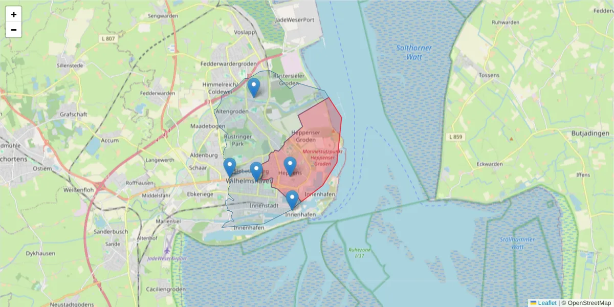 Karte des Postleitzahlen Bereichs  und der umliegenden Postleitzahlen in Deutschland